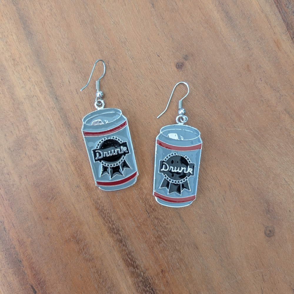Silver and Red Can Earrings